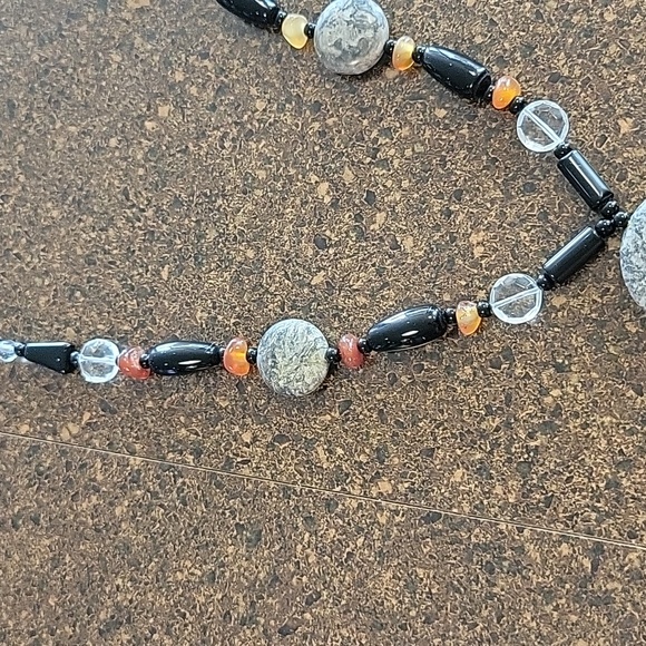 Hand made 39" Stone,Crystal and Glass bead tassel Necklace. Earthy tones - Picture 4 of 8